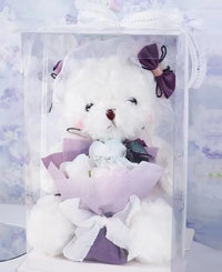 HKM-341971 Teddy Bear with Soap Flower Bouquet Gift Box - Ideal for Kids Ages 2 and Up