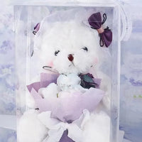HKM-341971 Teddy Bear with Soap Flower Bouquet Gift Box - Ideal for Kids Ages 2 and Up