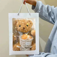 HKM-341971 Teddy Bear with Soap Flower Bouquet Gift Box - Ideal for Kids Ages 2 and Up