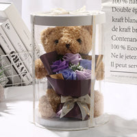 HKM-341971 Teddy Bear with Soap Flower Bouquet Gift Box - Ideal for Kids Ages 2 and Up