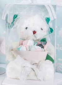 HKM-341971 Teddy Bear with Soap Flower Bouquet Gift Box - Ideal for Kids Ages 2 and Up
