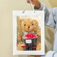 HKM-341971 Teddy Bear with Soap Flower Bouquet Gift Box - Ideal for Kids Ages 2 and Up