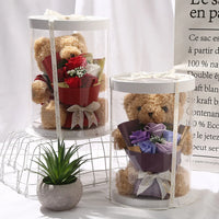 HKM-341971 Teddy Bear with Soap Flower Bouquet Gift Box - Ideal for Kids Ages 2 and Up