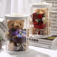 HKM-341971 Teddy Bear with Soap Flower Bouquet Gift Box - Ideal for Kids Ages 2 and Up