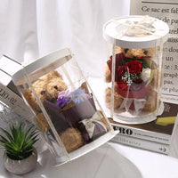 HKM-341971 Teddy Bear with Soap Flower Bouquet Gift Box - Ideal for Kids Ages 2 and Up