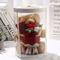 HKM-341971 Teddy Bear with Soap Flower Bouquet Gift Box - Ideal for Kids Ages 2 and Up
