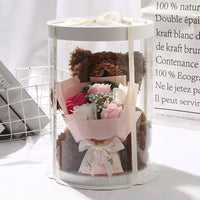 HKM-341971 Teddy Bear with Soap Flower Bouquet Gift Box - Ideal for Kids Ages 2 and Up