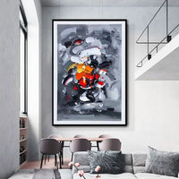 HKM-342227 Abstract Grey Handmade Oil Painting on Canvas - Modern Vertical Wall Art for Living Room and Home Decor