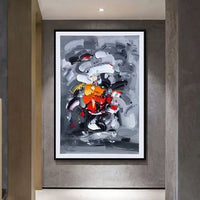 HKM-342227 Abstract Grey Handmade Oil Painting on Canvas - Modern Vertical Wall Art for Living Room and Home Decor