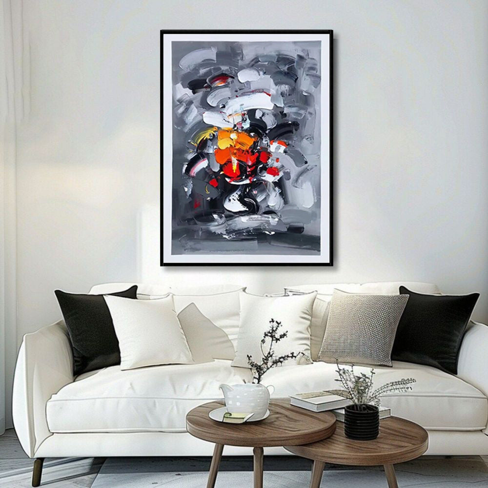 HKM-342227 Abstract Grey Handmade Oil Painting on Canvas - Modern Vertical Wall Art for Living Room and Home Decor
