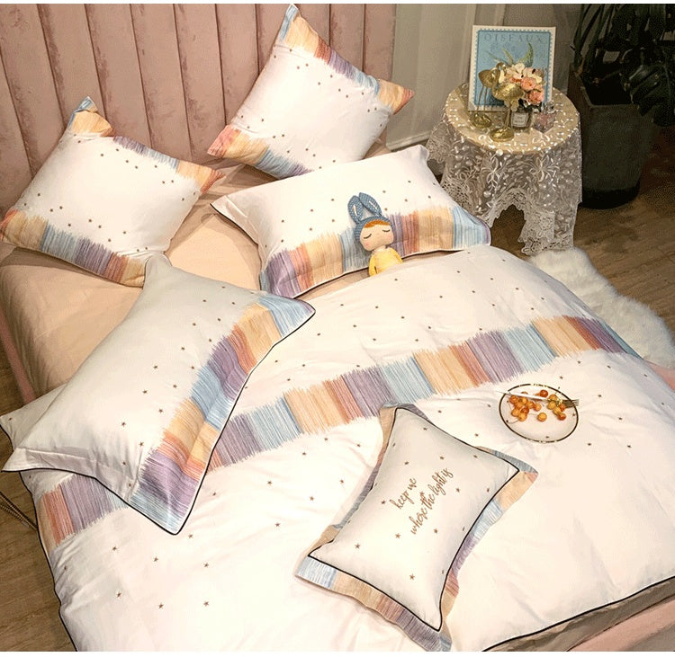 HKM-342291 Embroidered Star Geometry Duvet Cover Set in Pure Long-Staple Cotton