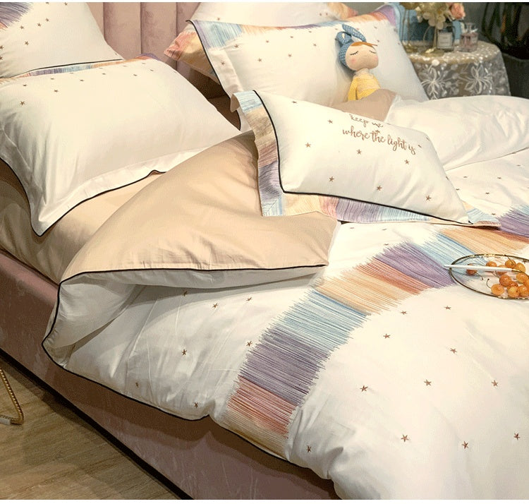 HKM-342291 Embroidered Star Geometry Duvet Cover Set in Pure Long-Staple Cotton