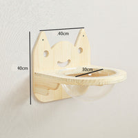 HKM-342291 Wall-Mounted Solid Wood Cat Climbing Platform with Sisal Grabbing Pole