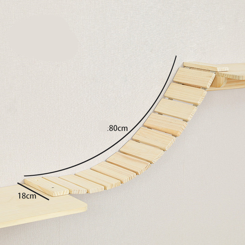HKM-342291 Wall-Mounted Solid Wood Cat Climbing Platform with Sisal Grabbing Pole