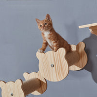 HKM-342291 Wall-Mounted Solid Wood Cat Climbing Platform with Sisal Grabbing Pole
