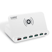 HKM-342547 Intelligent Multi-Port Charger with Wireless Charging - 60W Six-Port USB and Type-C Output