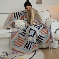 HKM-342611 Bohemian Knitted Sofa Blanket with Geometric Pattern in Acrylic Cashmere - Multiple Sizes Available