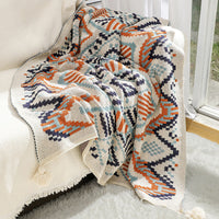 HKM-342611 Bohemian Knitted Sofa Blanket with Geometric Pattern in Acrylic Cashmere - Multiple Sizes Available