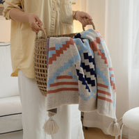 HKM-342611 Bohemian Knitted Sofa Blanket with Geometric Pattern in Acrylic Cashmere - Multiple Sizes Available