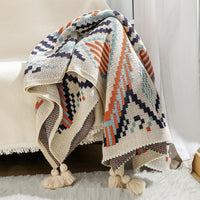 HKM-342611 Bohemian Knitted Sofa Blanket with Geometric Pattern in Acrylic Cashmere - Multiple Sizes Available