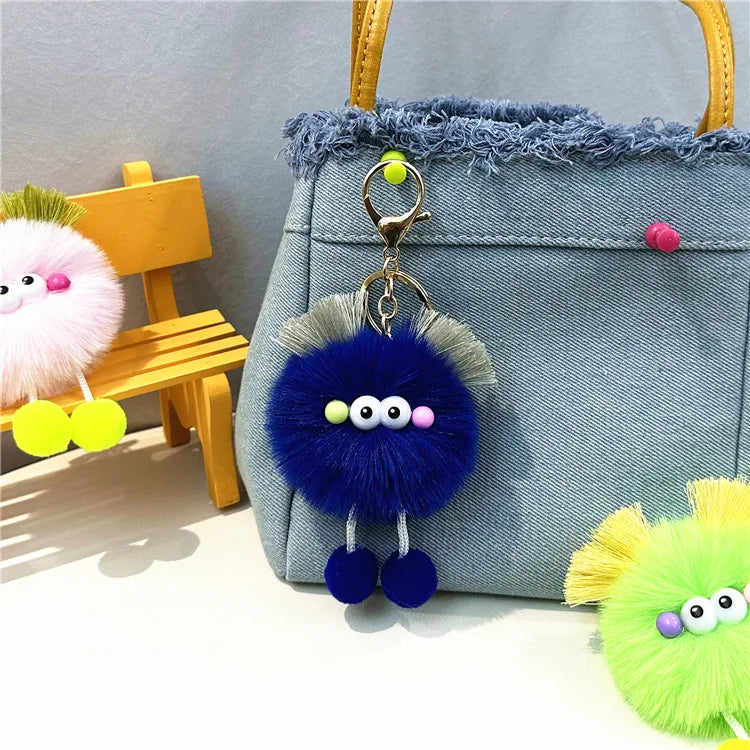 HKM-343123 Cute Cartoon Doll Keychain with Furry Ball Handbag Pendant for Kids and Teens