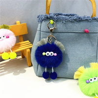 HKM-343123 Cute Cartoon Doll Keychain with Furry Ball Handbag Pendant for Kids and Teens