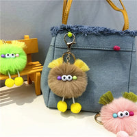 HKM-343123 Cute Cartoon Doll Keychain with Furry Ball Handbag Pendant for Kids and Teens