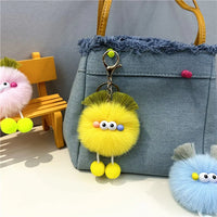 HKM-343123 Cute Cartoon Doll Keychain with Furry Ball Handbag Pendant for Kids and Teens