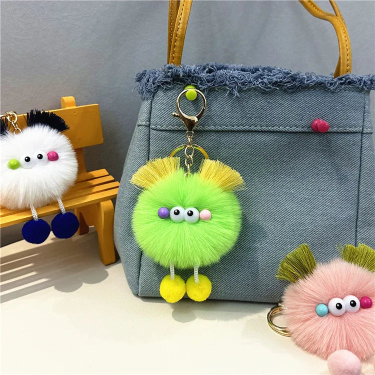 HKM-343123 Cute Cartoon Doll Keychain with Furry Ball Handbag Pendant for Kids and Teens