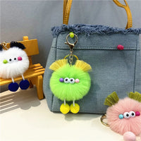 HKM-343123 Cute Cartoon Doll Keychain with Furry Ball Handbag Pendant for Kids and Teens