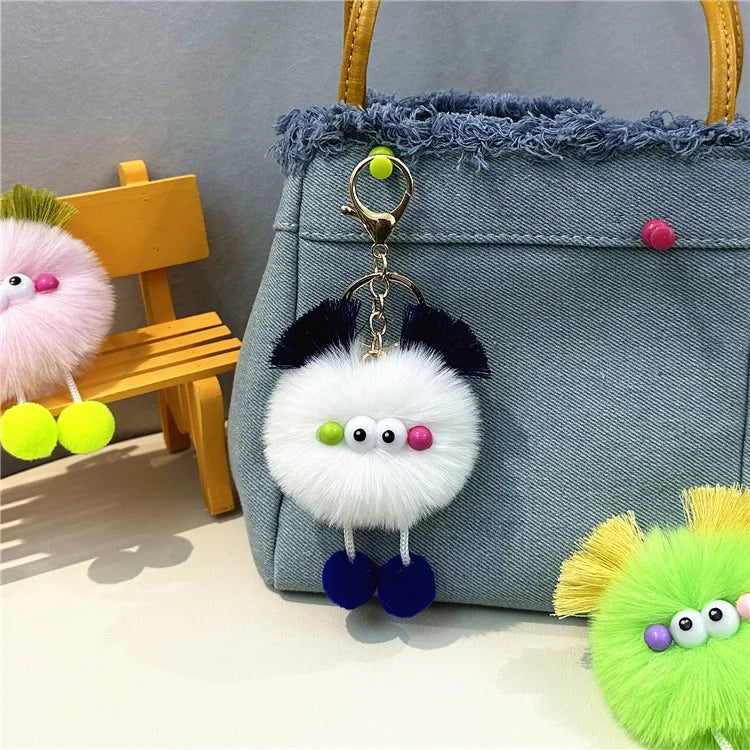 HKM-343123 Cute Cartoon Doll Keychain with Furry Ball Handbag Pendant for Kids and Teens