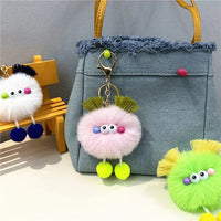 HKM-343123 Cute Cartoon Doll Keychain with Furry Ball Handbag Pendant for Kids and Teens