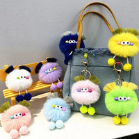 HKM-343123 Cute Cartoon Doll Keychain with Furry Ball Handbag Pendant for Kids and Teens
