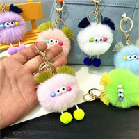 HKM-343123 Cute Cartoon Doll Keychain with Furry Ball Handbag Pendant for Kids and Teens
