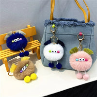 HKM-343123 Cute Cartoon Doll Keychain with Furry Ball Handbag Pendant for Kids and Teens
