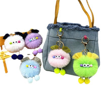HKM-343123 Cute Cartoon Doll Keychain with Furry Ball Handbag Pendant for Kids and Teens