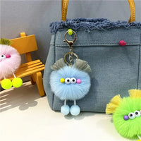 HKM-343123 Cute Cartoon Doll Keychain with Furry Ball Handbag Pendant for Kids and Teens