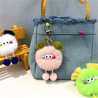 HKM-343123 Cute Cartoon Doll Keychain with Furry Ball Handbag Pendant for Kids and Teens