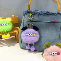 HKM-343123 Cute Cartoon Doll Keychain with Furry Ball Handbag Pendant for Kids and Teens