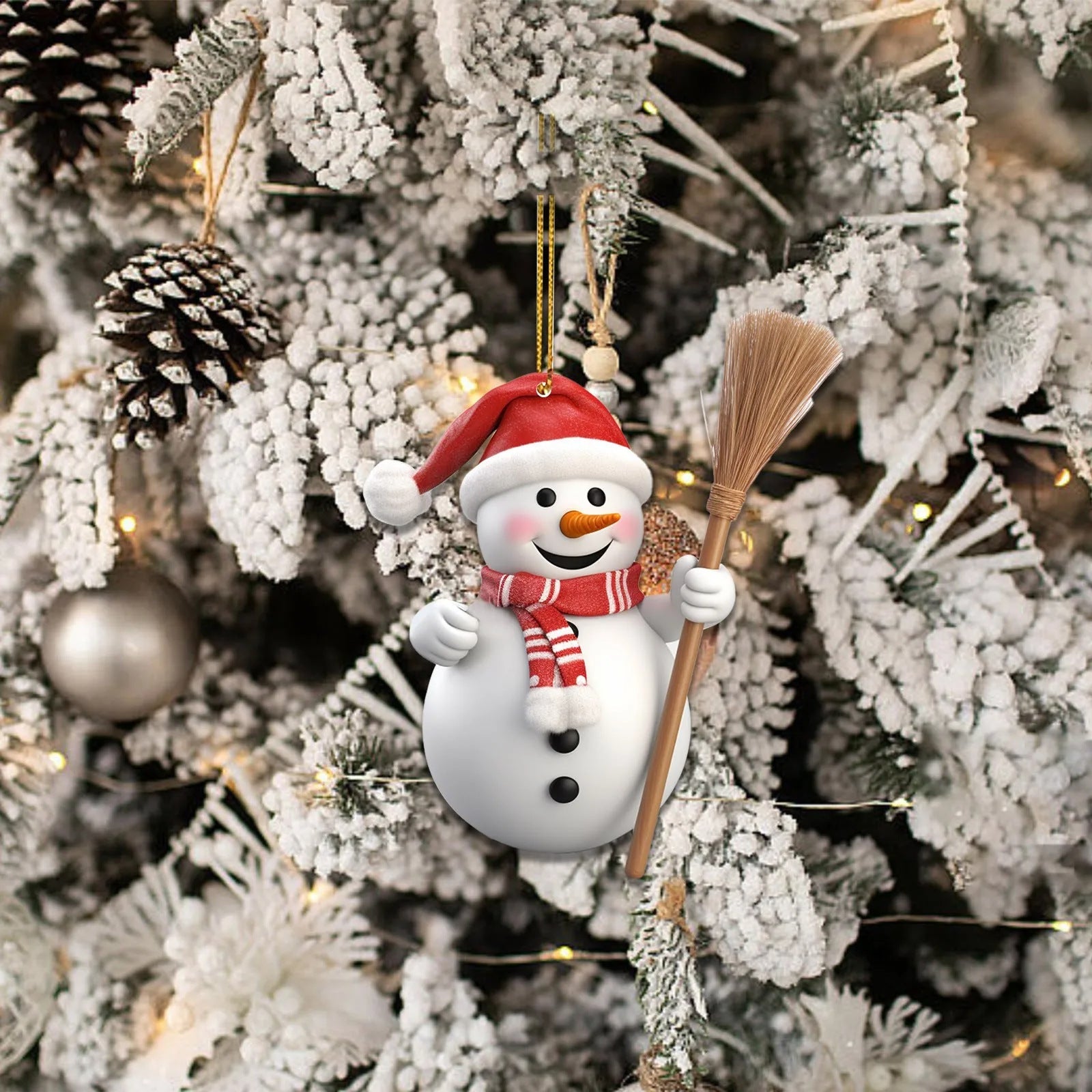 HKM-343251 Modern White Acrylic Christmas Snowman Decorative Hanging Pendant - 8cm