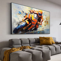 HKM-343379 Handmade Oil Painting Canvas Wall Art – Motorcycle Sports Design for Boys and Girls, No Frame, Multiple Sizes Available