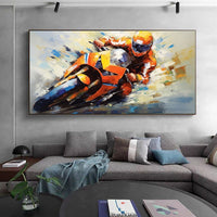 HKM-343379 Handmade Oil Painting Canvas Wall Art – Motorcycle Sports Design for Boys and Girls, No Frame, Multiple Sizes Available