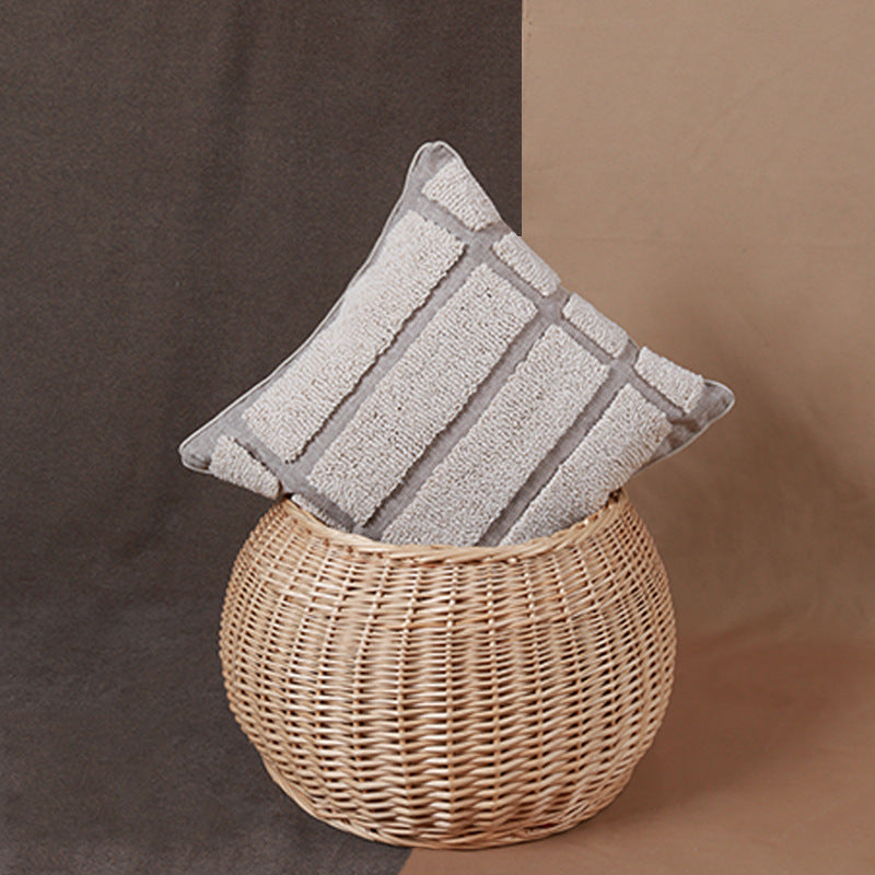 HKM-343507 Geometric Circle Tufted Pillow Cover in Cotton-Linen Blend, 45x45cm