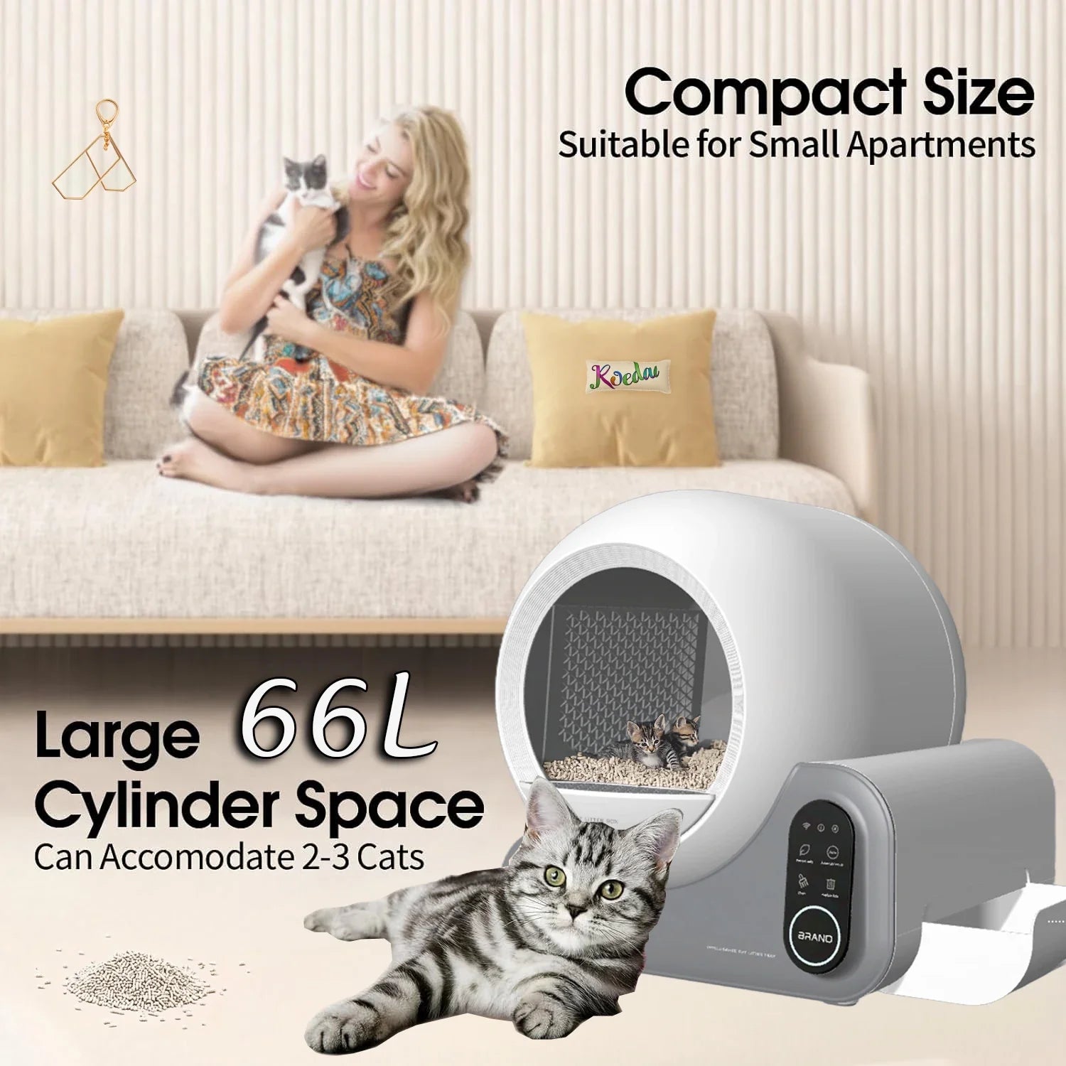 KTX-343571 Automatic Self-Cleaning Cat Litter Box with App Control, 70L Capacity, Eco-Friendly and Odorless Design