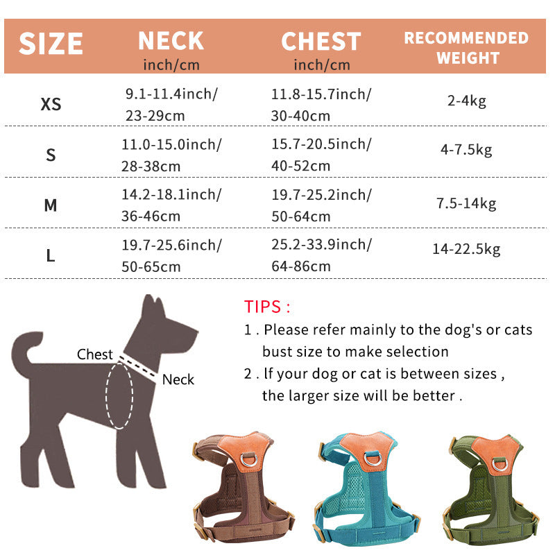 HKM-343635 Retro Hand-Holding Rope Pet Harness in Brown, Green, and Blue - Polyester Material