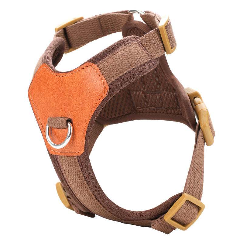 HKM-343635 Retro Hand-Holding Rope Pet Harness in Brown, Green, and Blue - Polyester Material