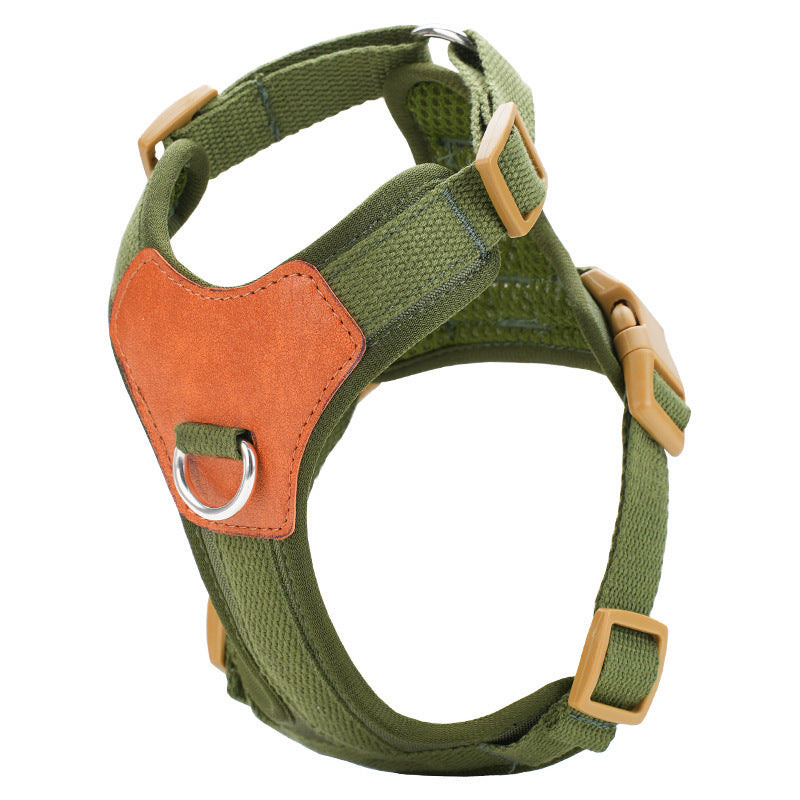 HKM-343635 Retro Hand-Holding Rope Pet Harness in Brown, Green, and Blue - Polyester Material