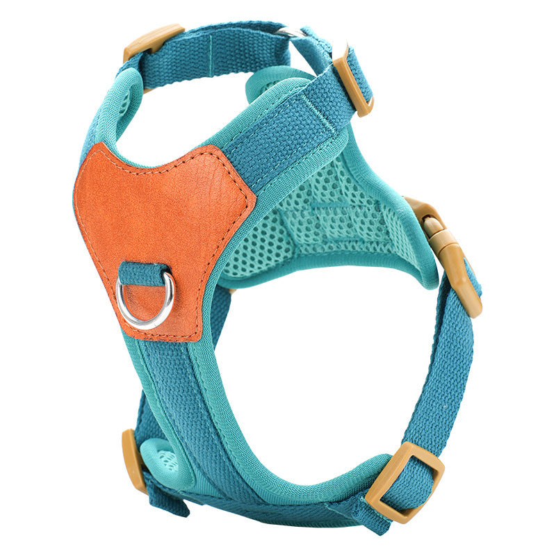 HKM-343635 Retro Hand-Holding Rope Pet Harness in Brown, Green, and Blue - Polyester Material