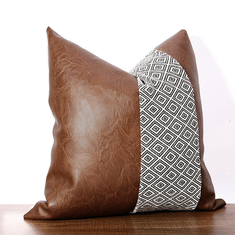 HKM-343827 American Style PU and Cotton Sofa Cushion Pillowcase - 45x45cm