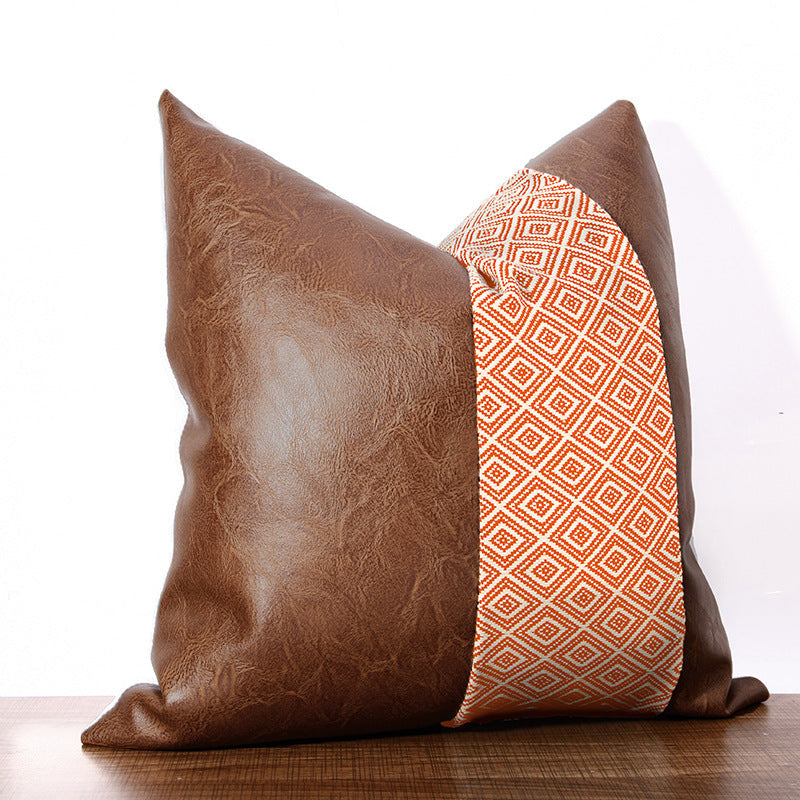 HKM-343827 American Style PU and Cotton Sofa Cushion Pillowcase - 45x45cm